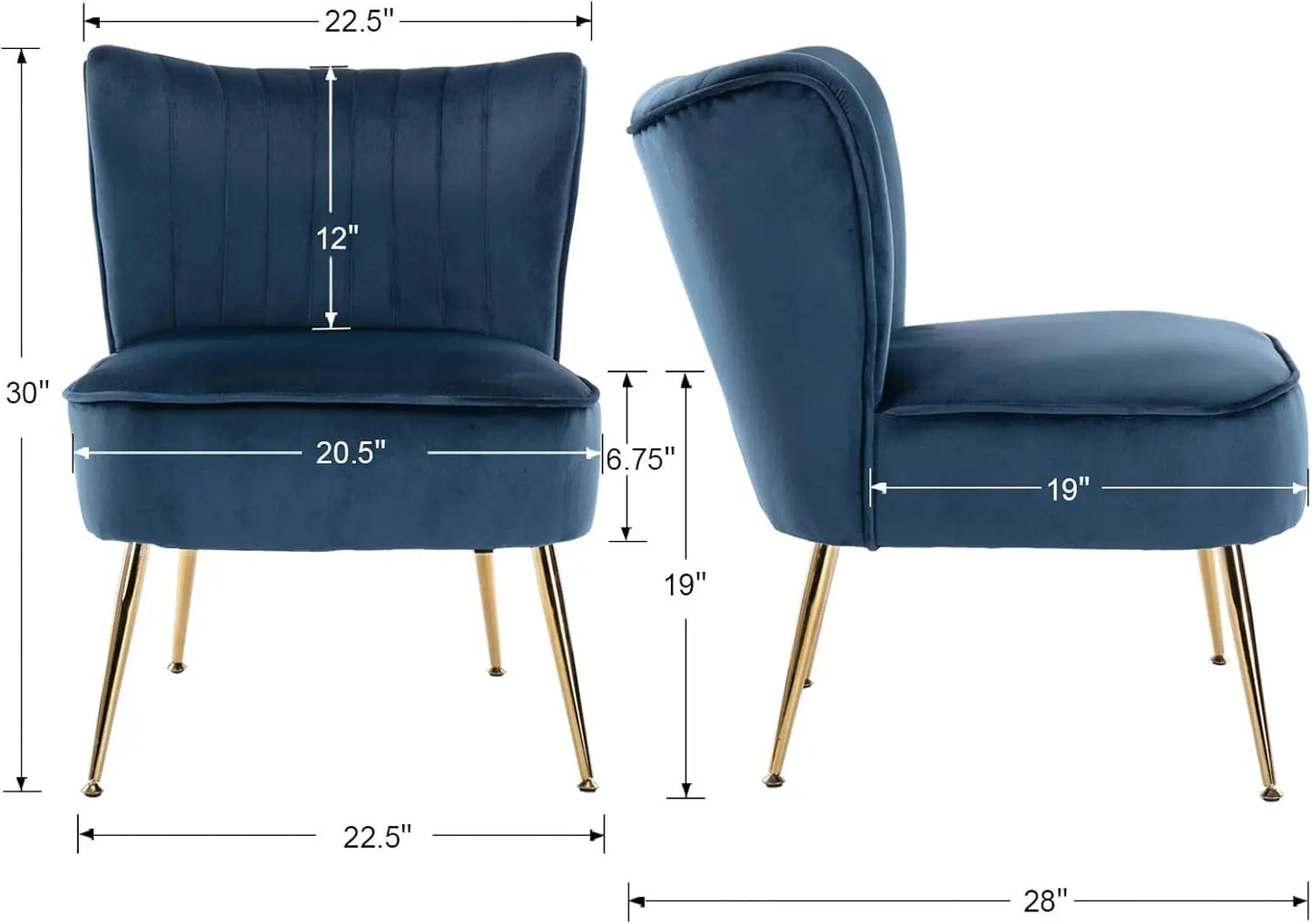 Set of 2 Velvet Wingback Accent Chairs, Navy Blue, Modern Slipper Sofa with Legs for Living Room Bedroom