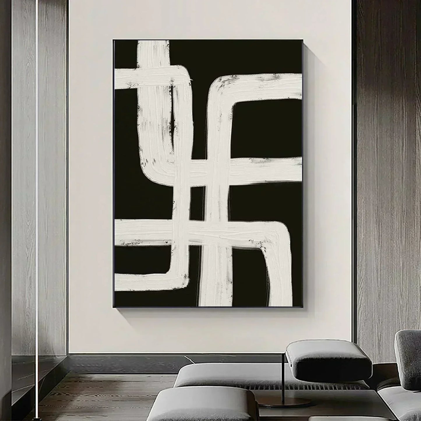Beige Wabi Sabi Wall Art, Black And Beige Abstract Painting -Minimalist Canvas Large Neutral Rich Textured Living Room Decor