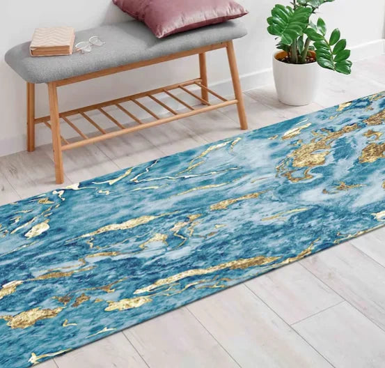 Marble Runner Rug Luxury Black Gold Runner Rug Modern Geometric Hallway Rug Elegant Entryway Rug Corridor Rug Floor Rugs