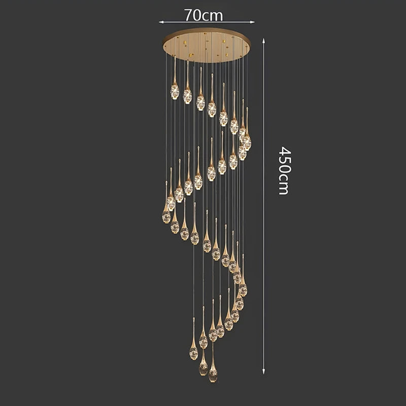 Crystal Chandelier: Multi-Drop Spiral Pendant Light in Gold - 30cm x 120cm