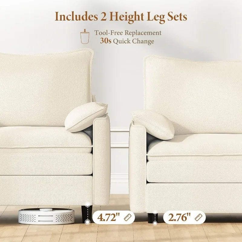 142" U Shaped Sectional Couch,with 2 Ottoman Deep Seat Chenille Modern Cloud Sofa, for Living Room, Bedroom and Apartment, Beige