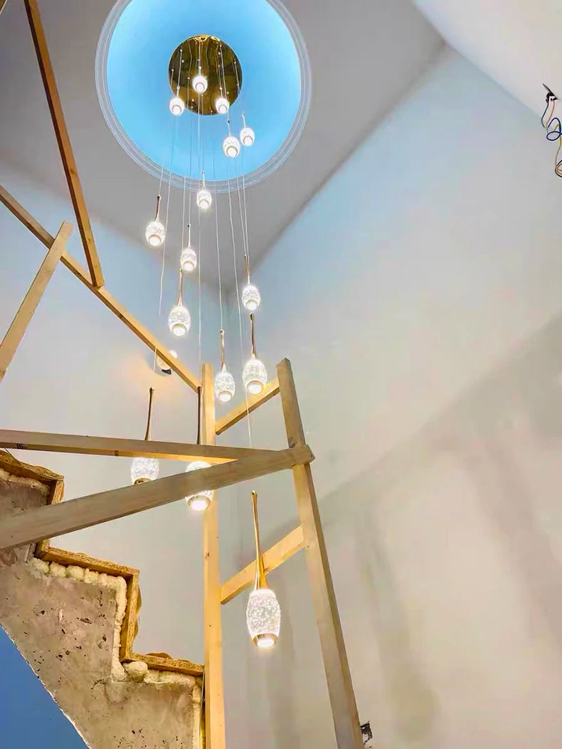 Crystal Chandelier: Multi-Drop Spiral Pendant Light in Gold - 30cm x 120cm