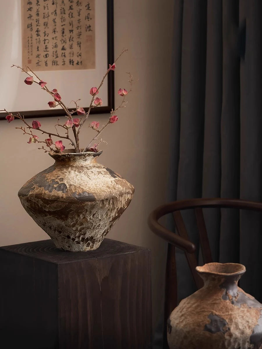 Jingdezhen Ceramic Vase Retro Style Nostalgic Pure Handmade B & B Hotel Tea Room Wabi Sandy Wind Zen Ornament Flower Ware