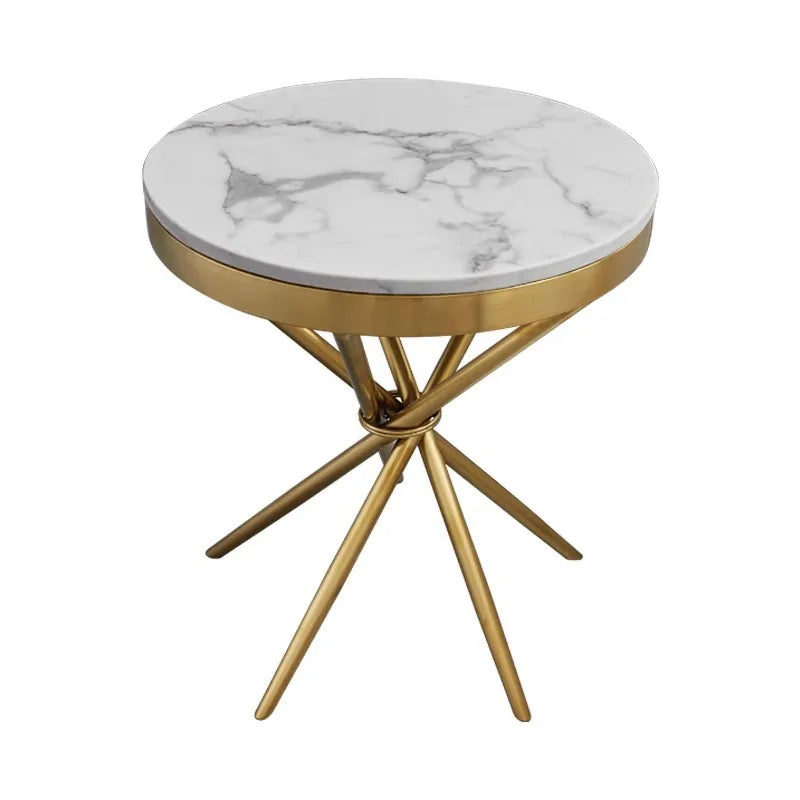Italian Light Luxury Marble Gold Plated Brushed Round Small Coffee Table Stainless Steel Sofa Side Small Coffee Table