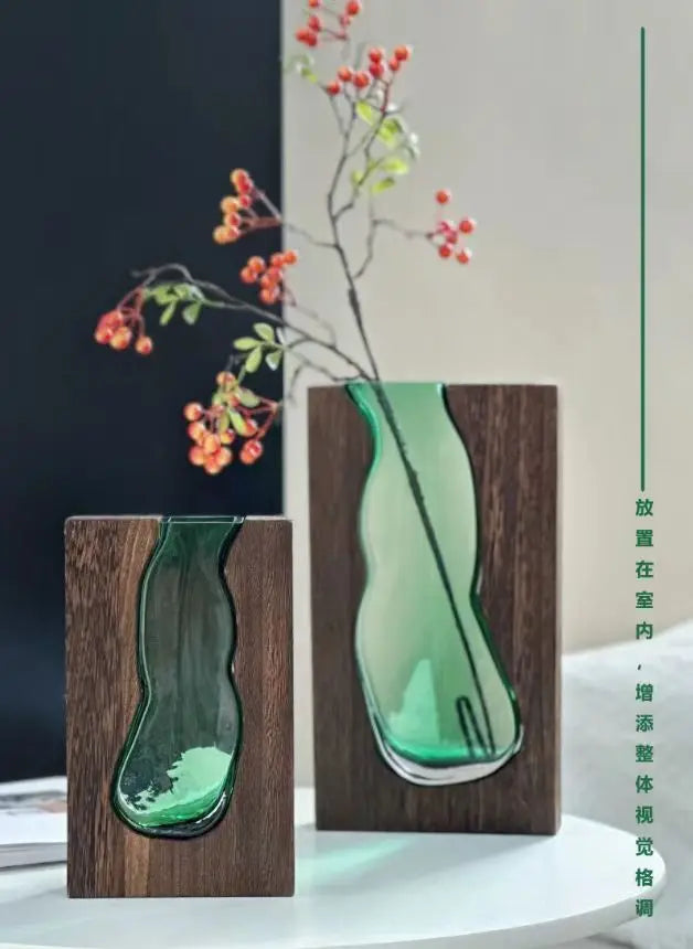 New Chinese style solid wood glass vase wholesale home designer decorative home hotel ornament high-end soft decoration