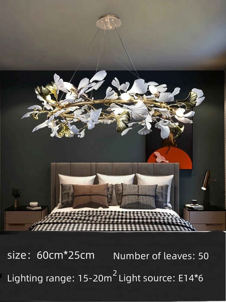 Ginkgo Leaf Chandelier 180cm: Modern Gold Pendant Light for Dining Room & Living Room