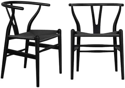 Wishbone Dining Chair Set of 2 - Solid Beech Wood with Woven Rope Seat