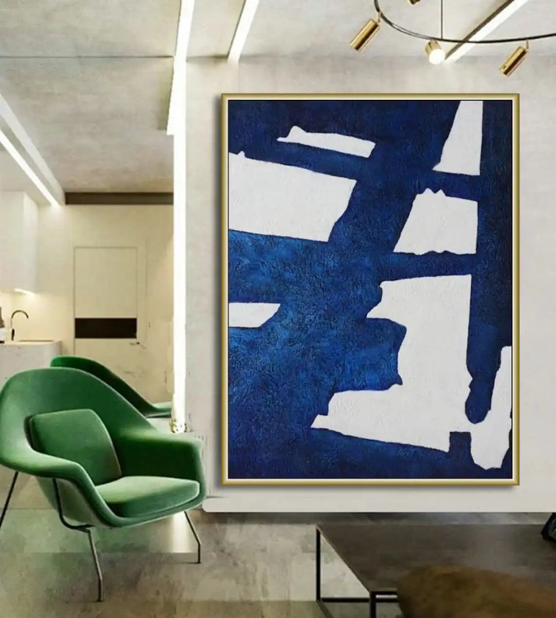 Original Contemporary Canvas Art Handmade Oil Painting Large Blue Abstract Wall Art Home Decor Painting For Living Room Bedroom