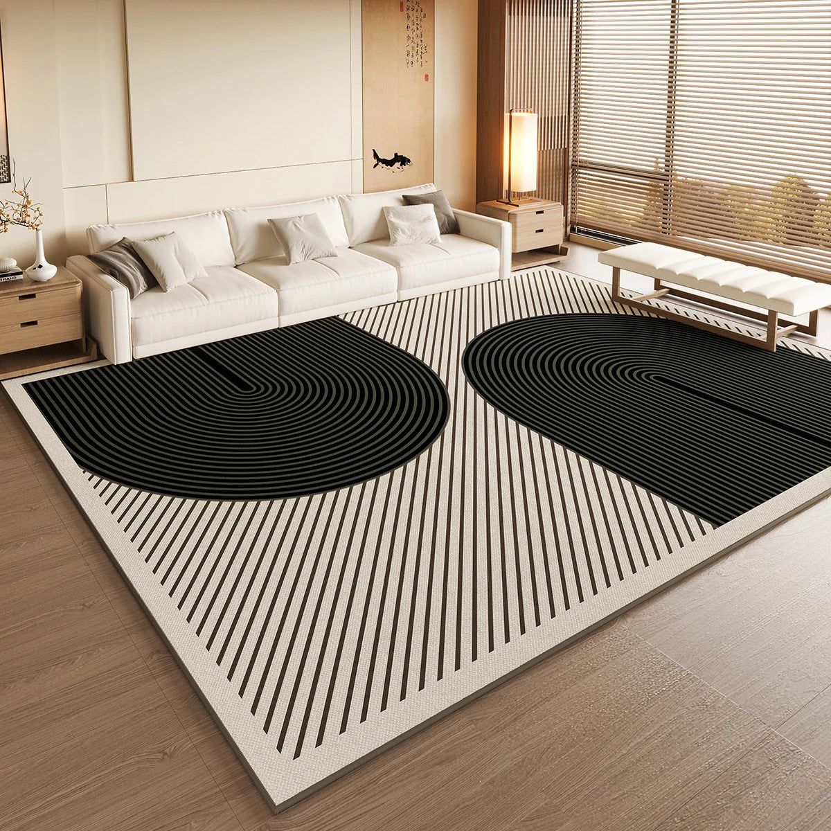 Black and White Area Rug - Crystal Velvet Low Pile with Non-Slip Backing