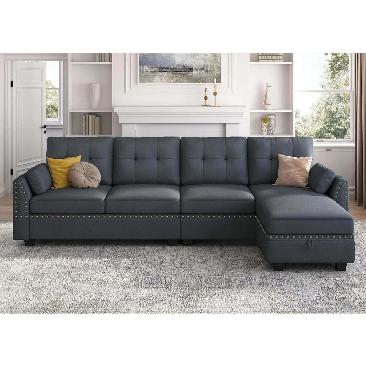 Convertible Sectional Sofa L Shaped Couch Reversible Sectional for Small Apartment, Bluish Grey