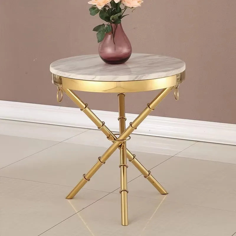 Luxury Home Gold Metal Base Round Small Coffee Table Furniture Modern Round White Marble Sofa Side Table for Living Room
