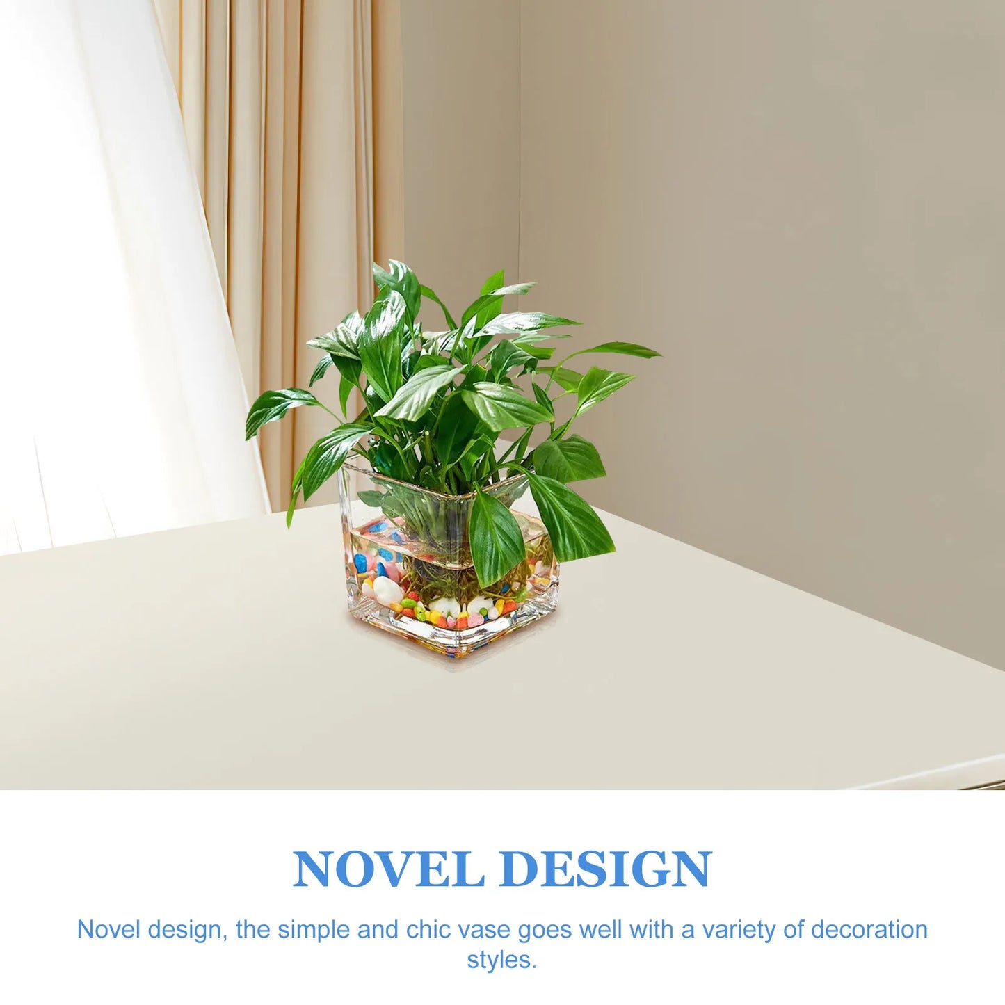 Clear Cube Square Glass Vase Hydroponic Modern Flower Vase Planter 10x10cm Home Office Desktop Decor Hydroponic Plant Bottle