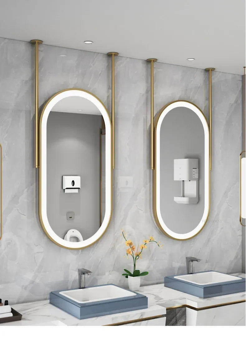 Oval LED Bathroom Mirror - Nordic Metal Frame, Gold Finish, 60x100cm