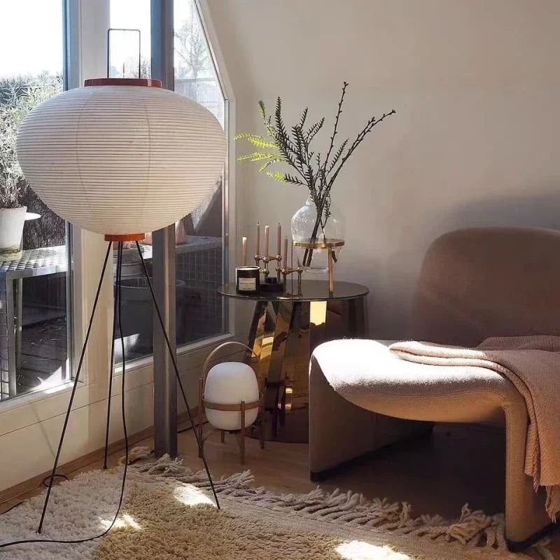 Japanese Minimalist LED Floor Lamp - Nordic Lantern Style