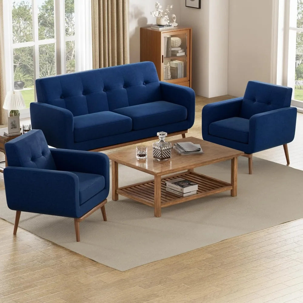 Button-Tufted Sofa Set – Upholstered Living Room Collection