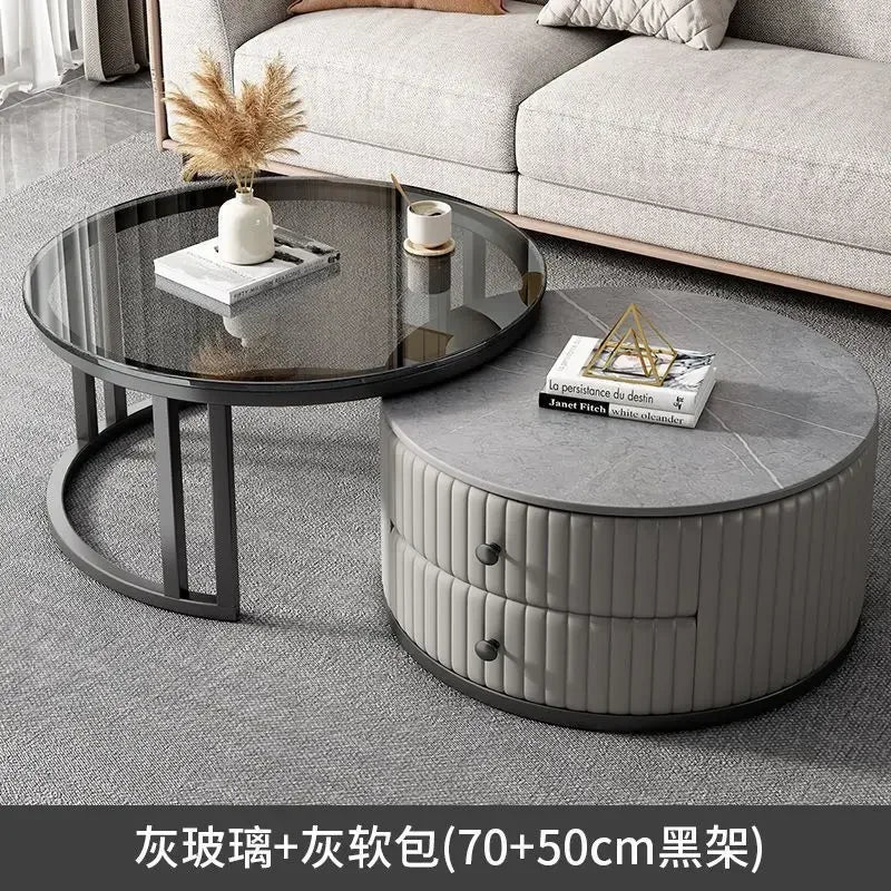 2pcs Light Luxury Rock Plate Tea Coffee Tables Minimalist Modern Scalable Center Tables Sofa Side Table Living Room Furniture