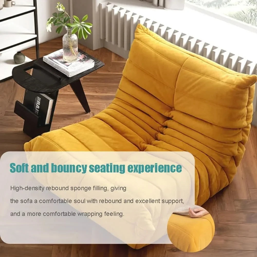 Yellow Channel-Quilted Floor Sofa - Caterpillar Bean Bag Chair