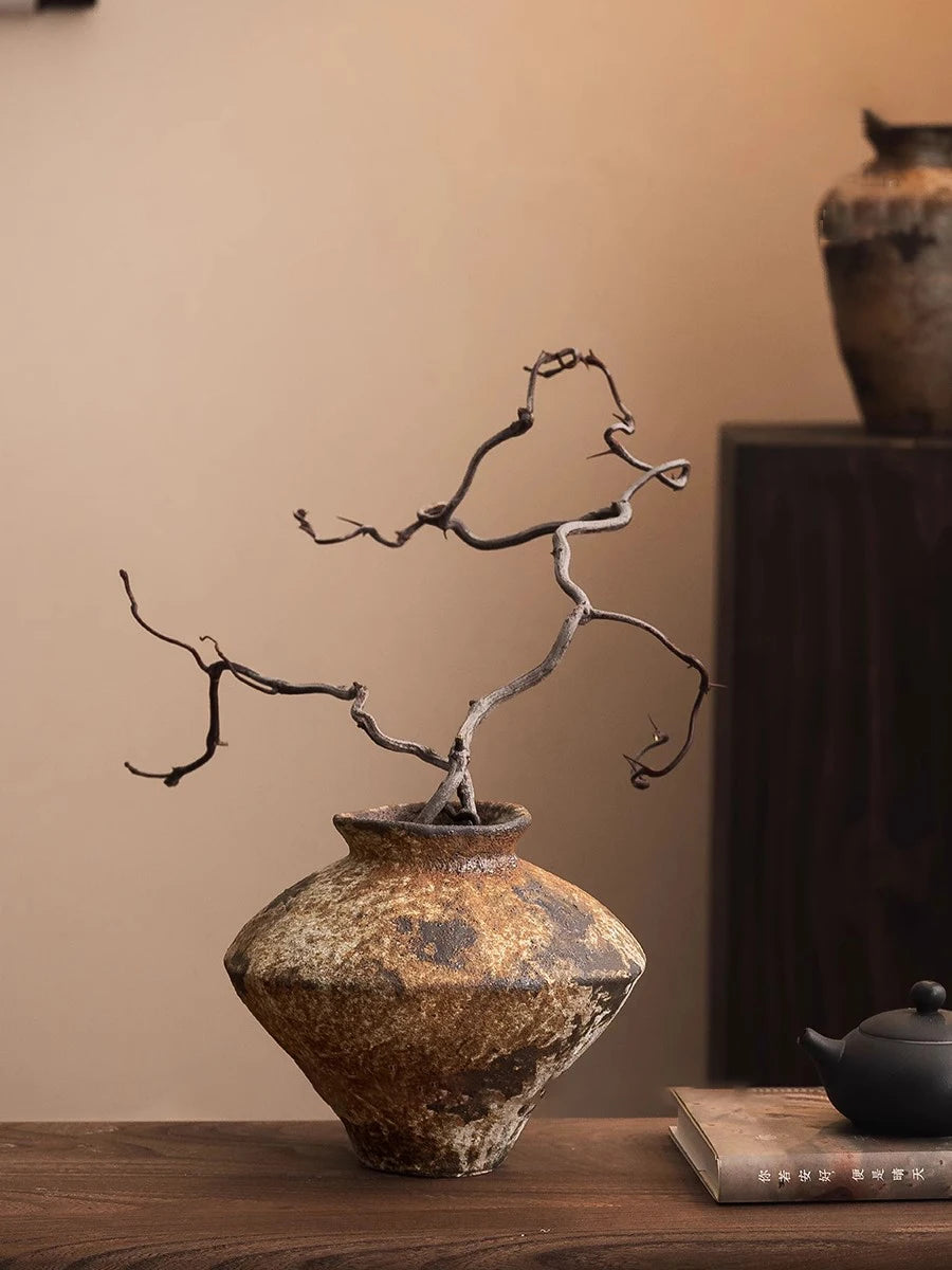 Jingdezhen Ceramic Vase Retro Style Nostalgic Pure Handmade B & B Hotel Tea Room Wabi Sandy Wind Zen Ornament Flower Ware