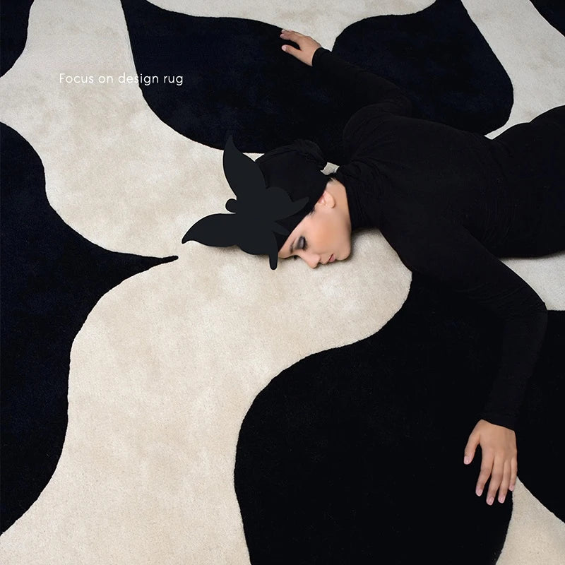 Retro Striped Rug - Navy & White or Black & White Geometric Carpet