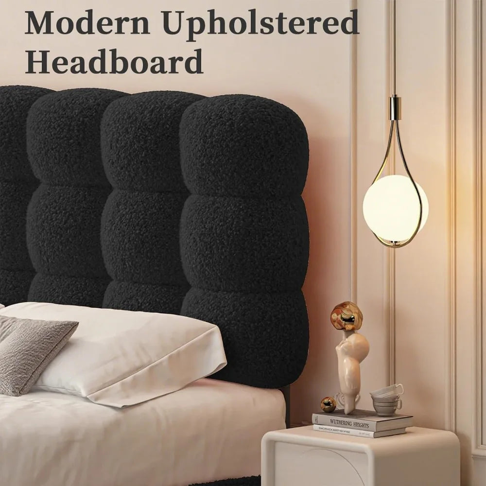 Twin Bed Frame with Upholstered Headboard and Platform Design