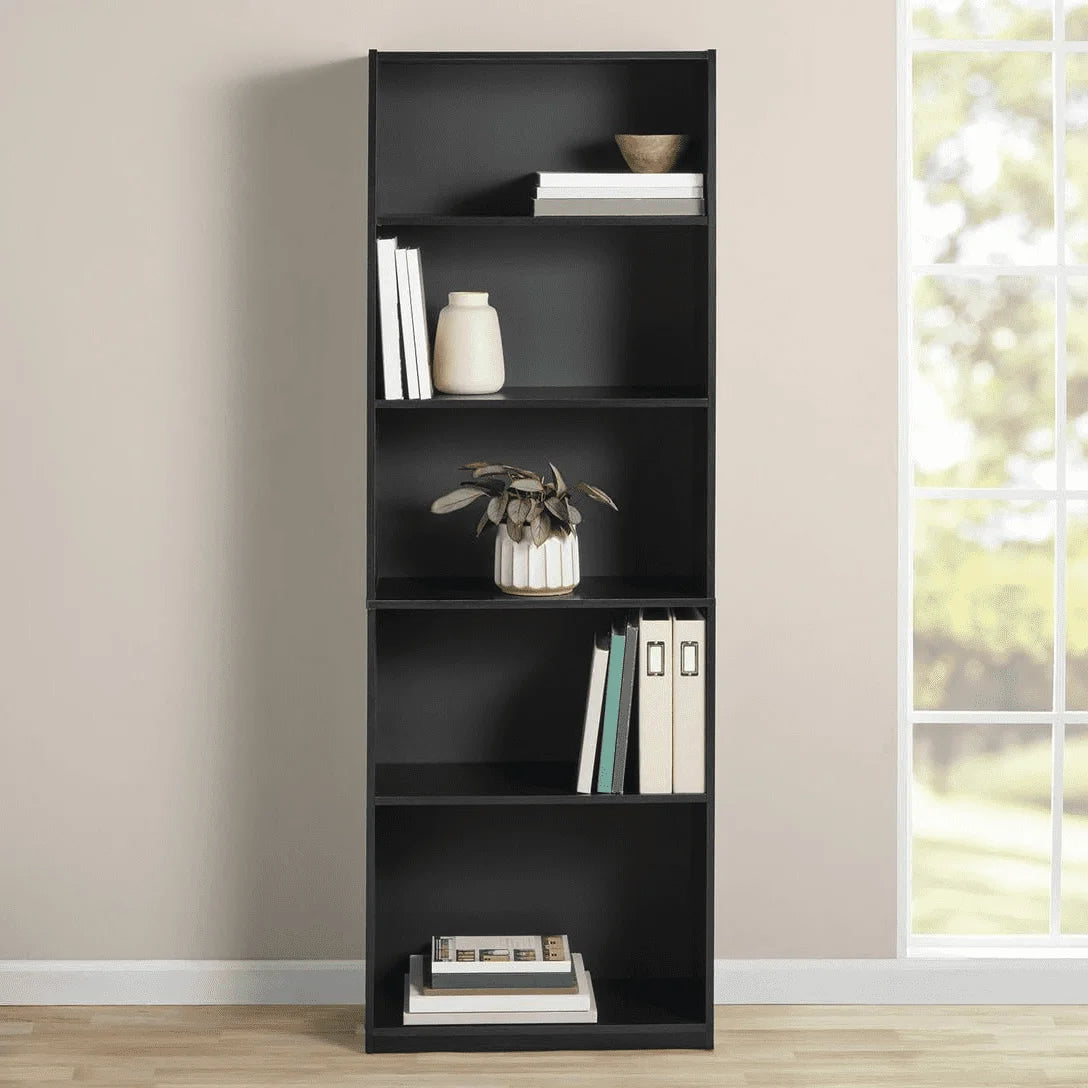 5-Shelf Bookcase with Adjustable Shelves, True Black Oak