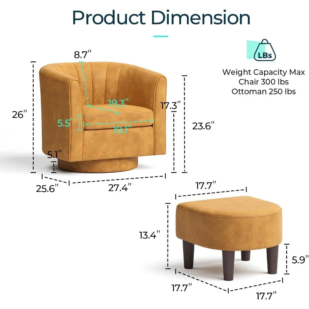 Modern Velvet Swivel Armchair with Ottoman: Compact 360-Degree Rotating Reading Chair for Comfort and Style