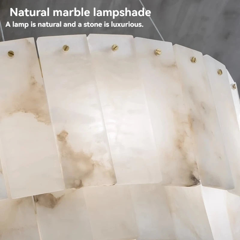 Natural Marble Brass Pendant Light - Nordic Gold Chandelier, Round 45cm