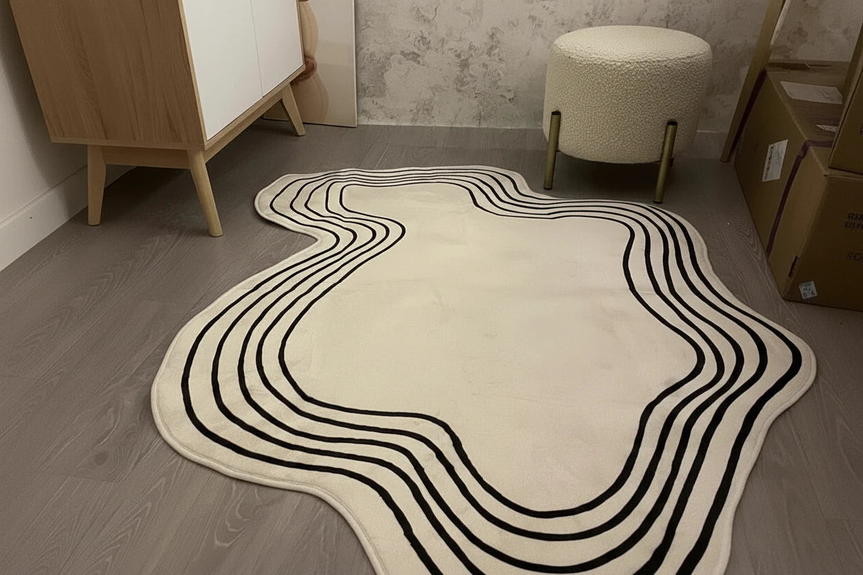 Minimalist Linear Rug - Modern Abstract Irregular Carpet
