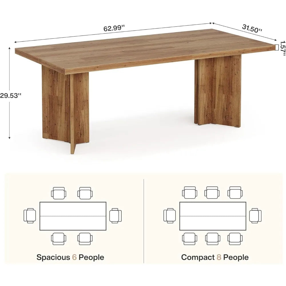Tribesigns Farmhouse Dining Table for 4 to 6 People, 63-inch Rectangle Wooden Kitchen Table with Large Tabletop and Heavy Duty