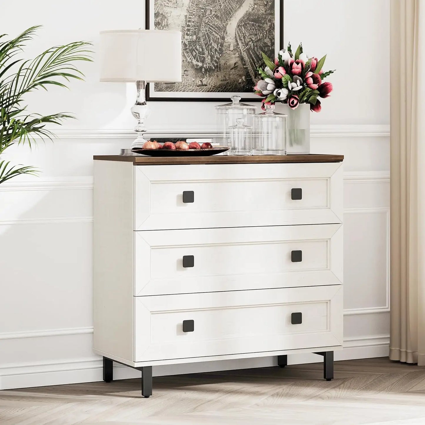 Modern Drawer Dresser for Bedroom with 3 Drawers,Chest of Drawers with Organizer Storage for Bed Room,Livingroom Hallway