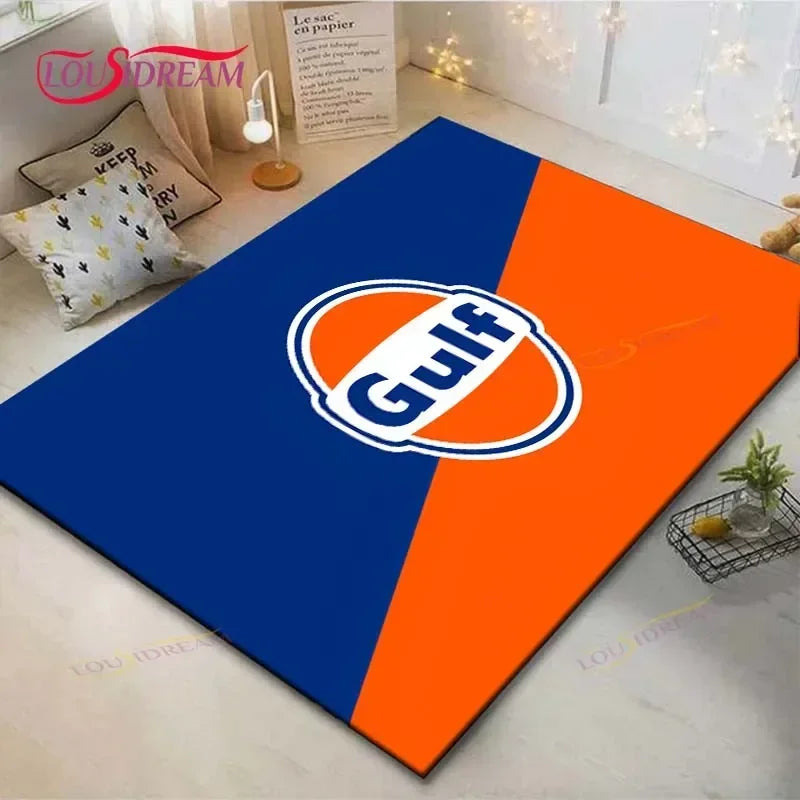 Gulf Racing Digital Print Area Rug - Anti-Skid Racing Stripe Design
