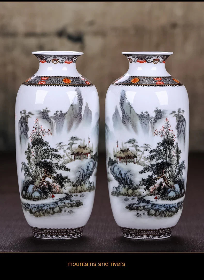 Ceramic Jingdezhen Vase Chinese Traditional Flower Vases Living Room Decoration Vase Fine Smooth Surface Furnishing Articles