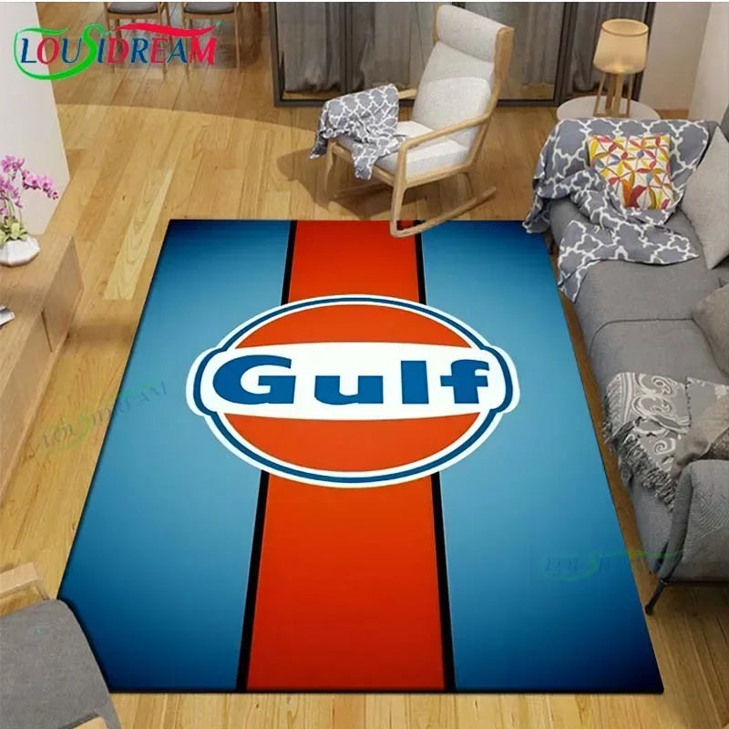 Gulf Racing Digital Print Area Rug - Anti-Skid Racing Stripe Design