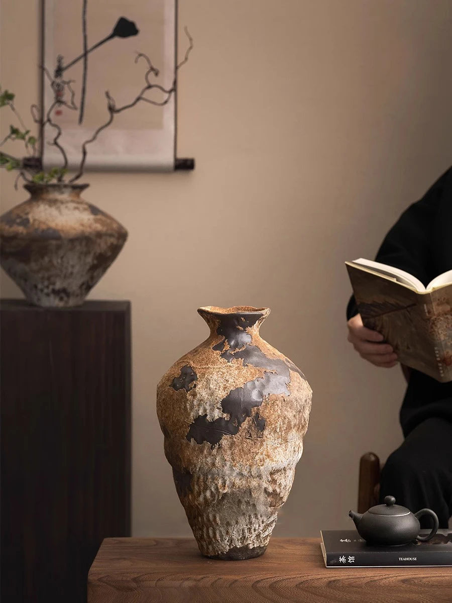 Jingdezhen Ceramic Vase Retro Style Nostalgic Pure Handmade B & B Hotel Tea Room Wabi Sandy Wind Zen Ornament Flower Ware