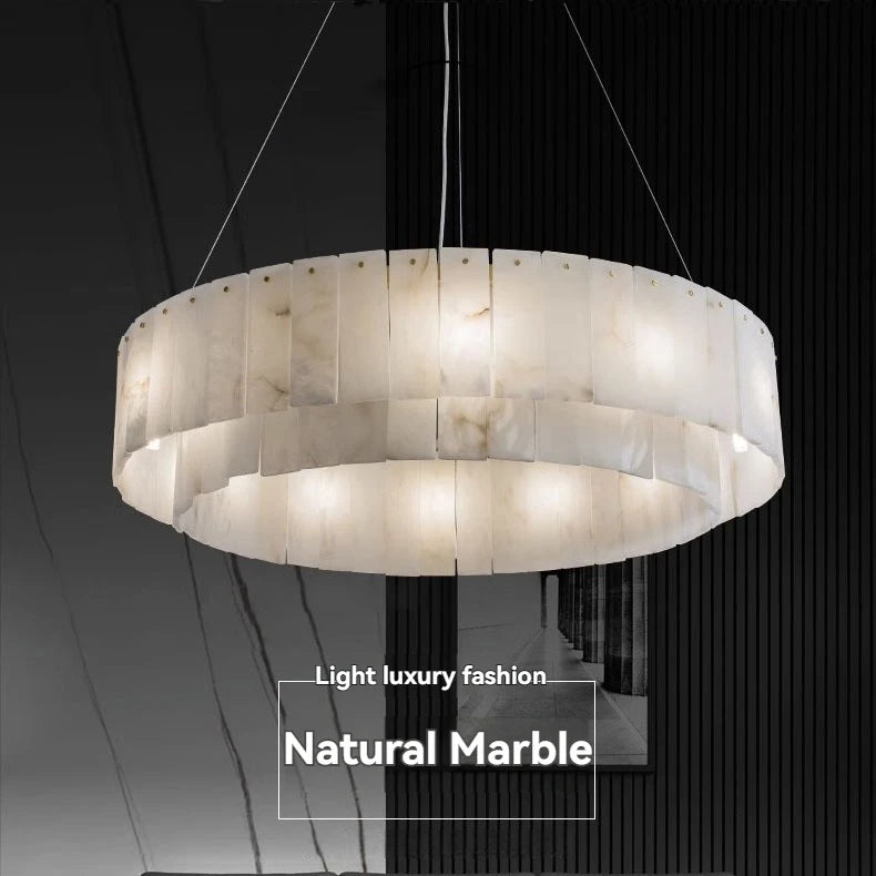 Natural Marble Brass Pendant Light - Nordic Gold Chandelier, Round 45cm