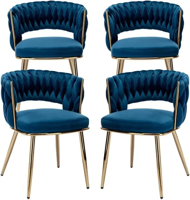 Velvet Dining Chair Set of 4, Gold Modern Dining Chairs with Metal Legs, Woven Upholstered Dining Chairs