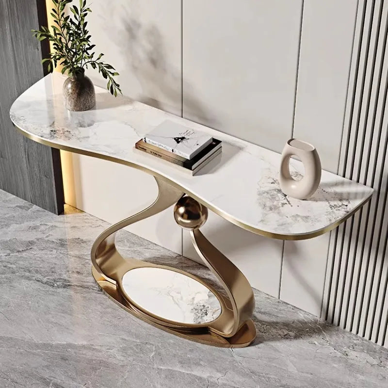 Modern Simple Stainless Steel Console Table Light Luxury Rock Board Design Home Living Room Very Narrow Case Corridor Table