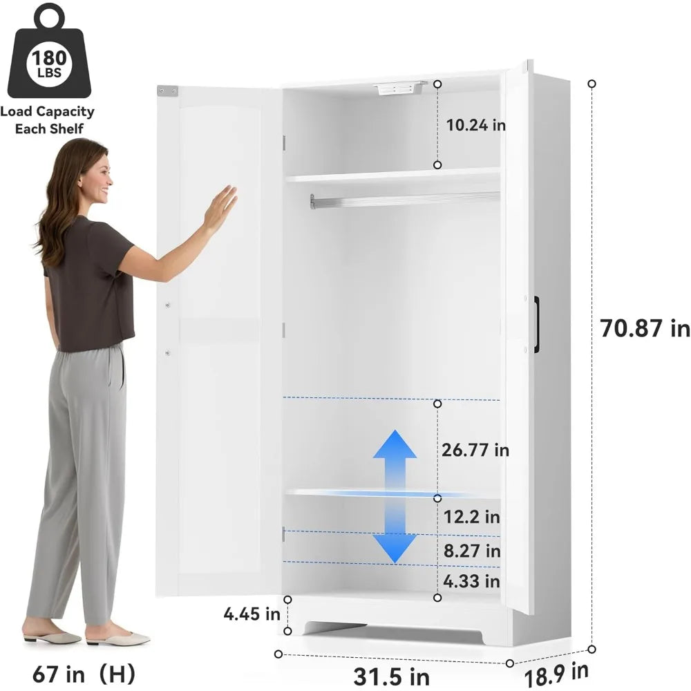 Wooden Armoire Wardrobe Closet, Wardrobe Cabinet with Door and Shelves, Freestanding Bedroom Armoires Clothing Storage Cabinet w