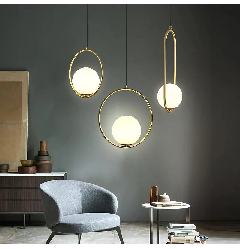 Nordic Glass Ball Pendant Lights Brass Black Hanging Lamp Modern Living Room Dining Bedroom Decor Ceiling Lighting Fixture House