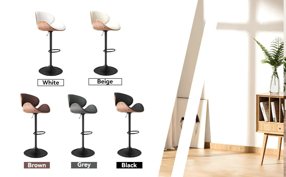 Rotating Bar Stool 2-Piece Set with Backrest and Footstool, Pu Leather Cushion Counter Height Bar Chair for Bar Kitchen and Restaurant