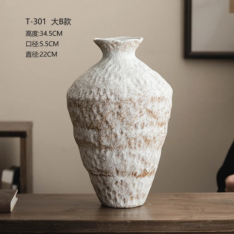 Jingdezhen Ceramic Vase Retro Style Nostalgic Pure Handmade B & B Hotel Tea Room Wabi Sandy Wind Zen Ornament Flower Ware