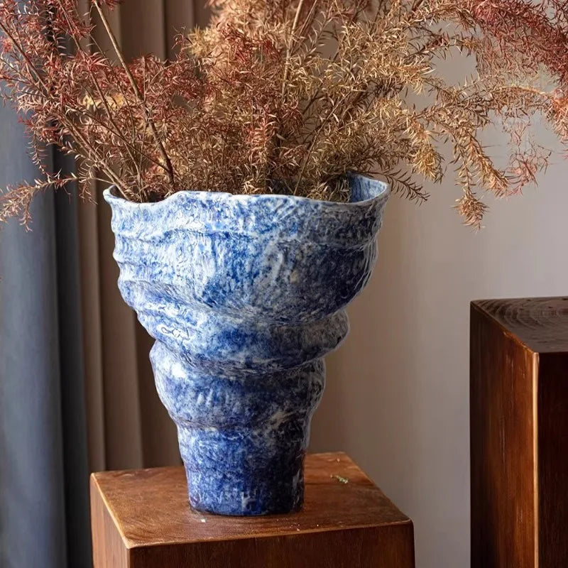 Wabi Sabi Handmade Ceramic Vase  Jingdezhen SeashellShaped Zen Decor Sculptural Art Pot for Home & Hotel Decor