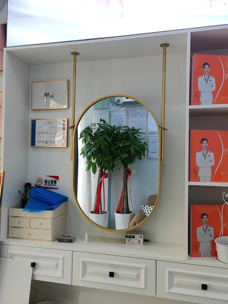 Oval LED Bathroom Mirror - Nordic Metal Frame, Gold Finish, 60x100cm