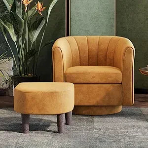 Modern Velvet Swivel Armchair with Ottoman: Compact 360-Degree Rotating Reading Chair for Comfort and Style