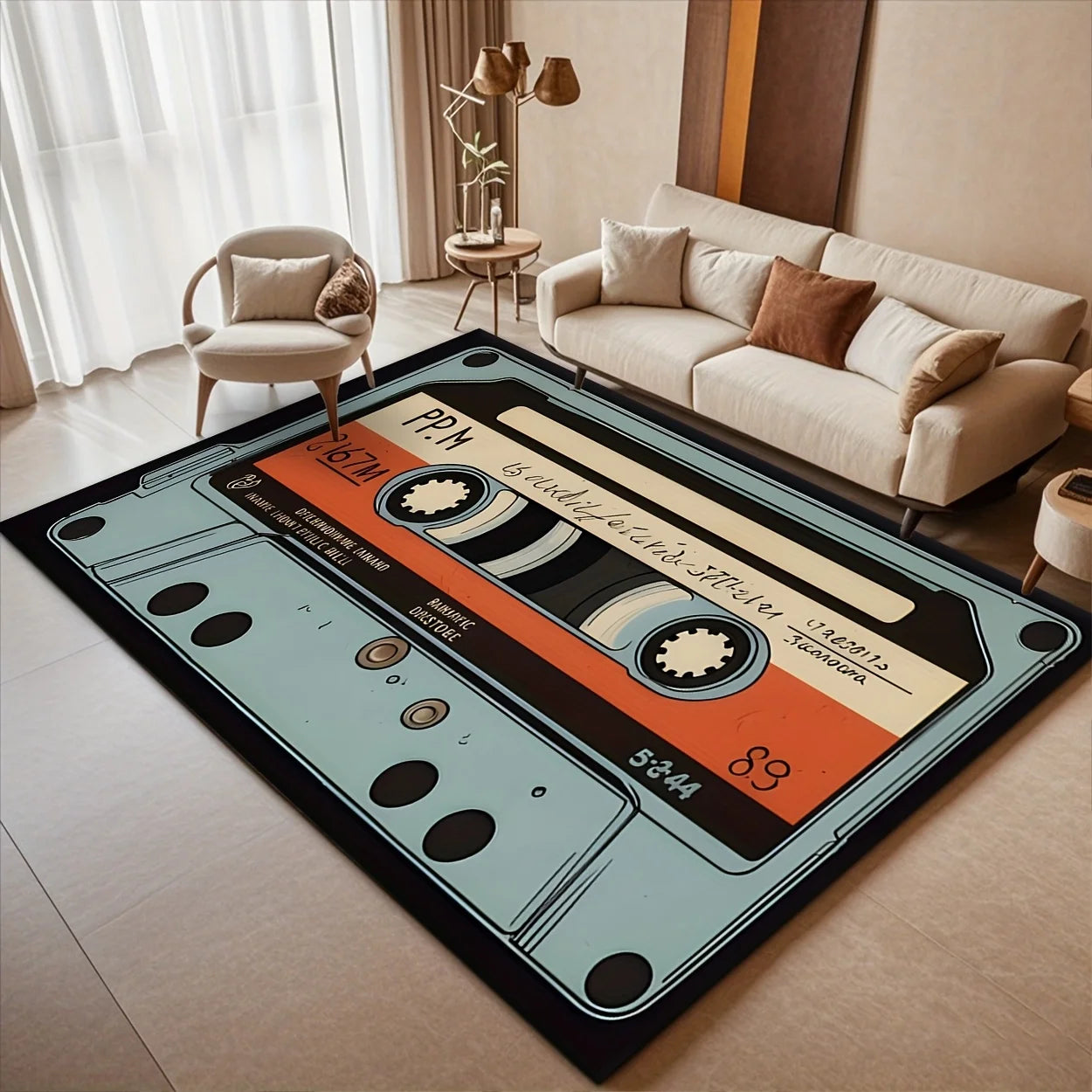 Retro Cassette Tape Area Rug - Non-Slip Machine Washable Floor Mat