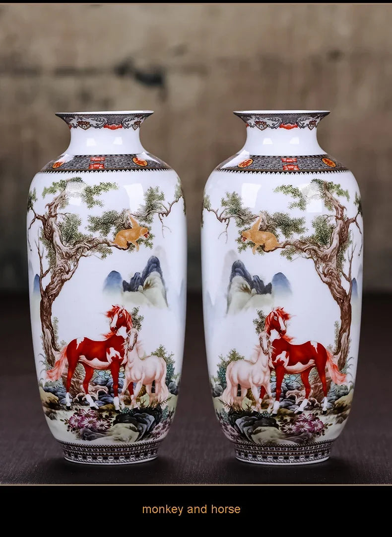 Ceramic Jingdezhen Vase Chinese Traditional Flower Vases Living Room Decoration Vase Fine Smooth Surface Furnishing Articles