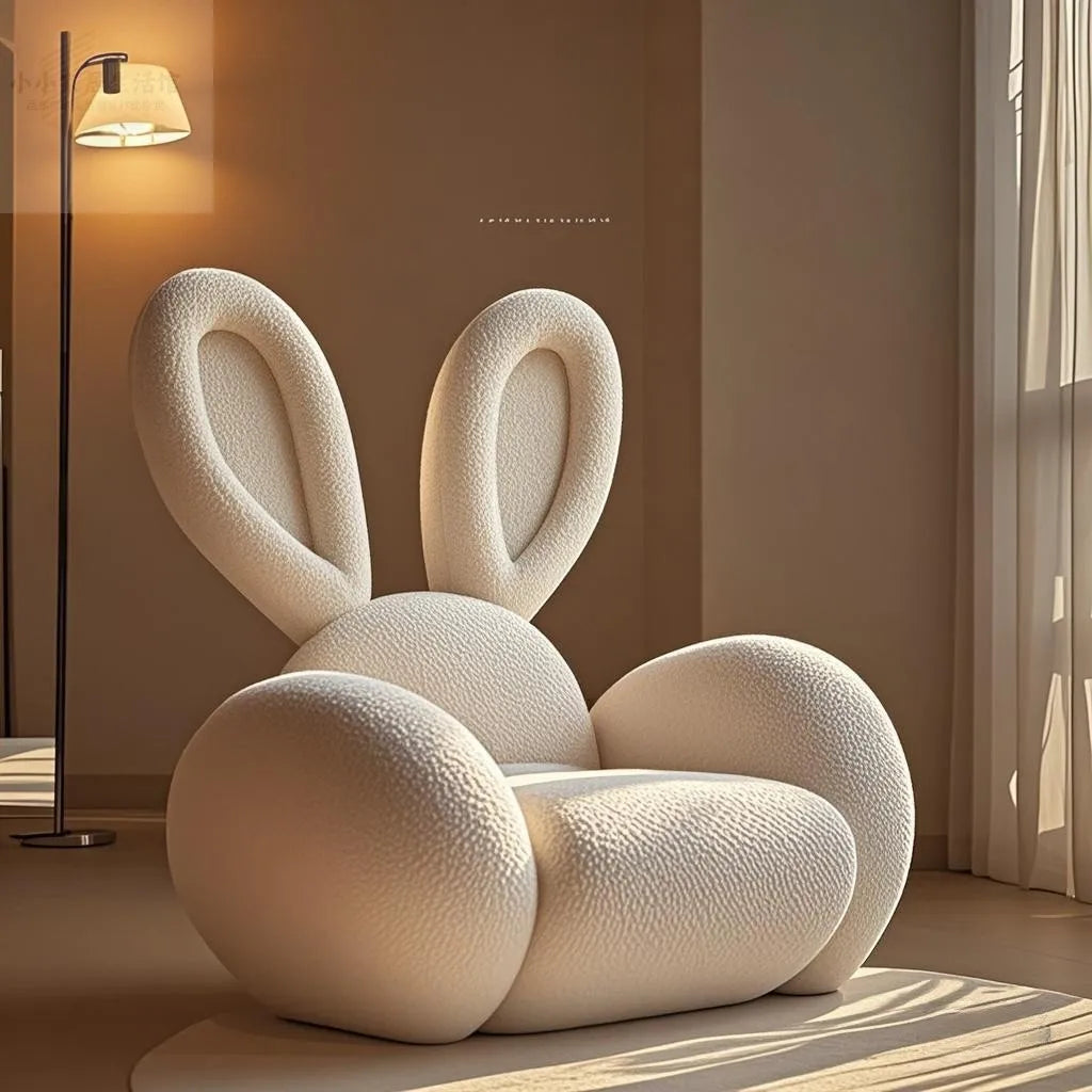 Cream Wind Creative Rabbit Fabric Sofas Living Room Single Sofa Furniture Couch Armchair White Pink Grey 1 Person Sofa luxury