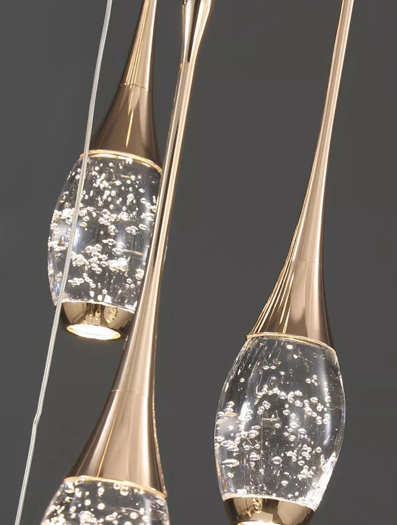 Crystal Chandelier: Multi-Drop Spiral Pendant Light in Gold - 30cm x 120cm