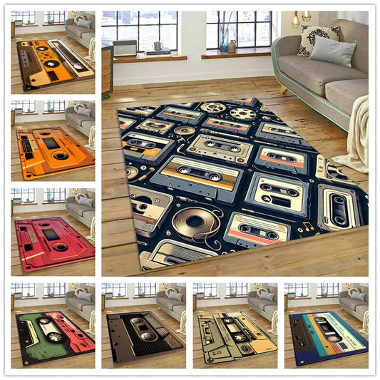 Retro Cassette Tape Carpets for Living Room Decoration Home Hallway Balcony Bathroom Mat Non Slip Parlour Sofa Large Floor Rug
