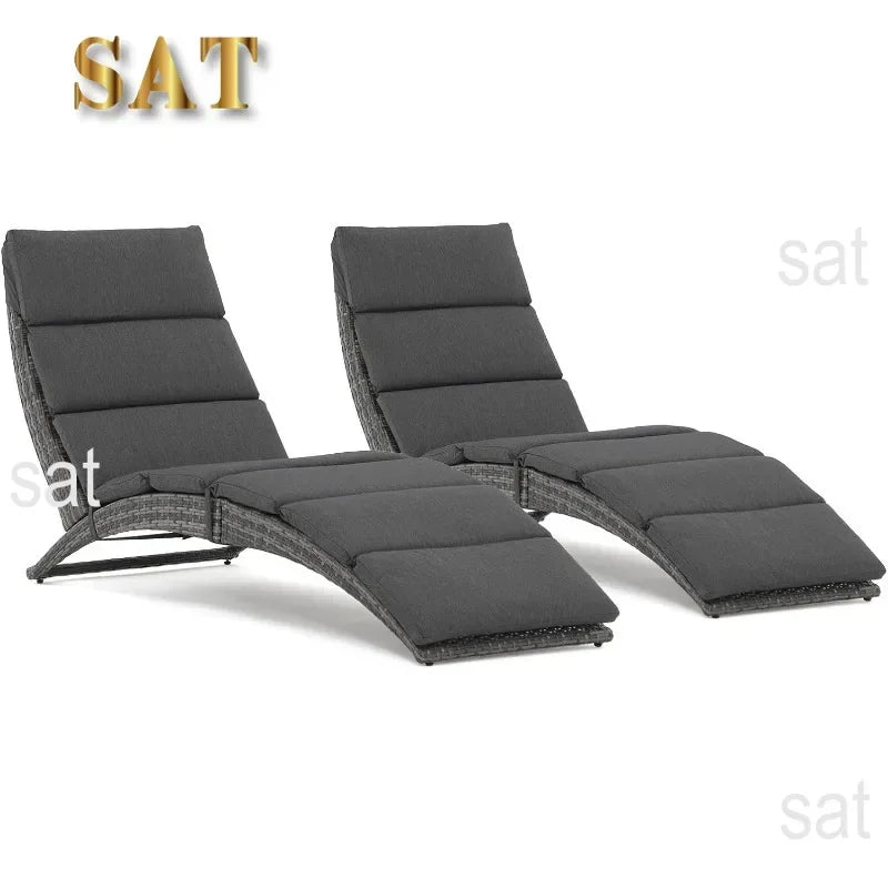 t Patio Chaise Lounge, Outdoor Lounge Chair, PE Rattan Foldable Chaise Lounger with Removable Dark Gray Cushion, Suitable